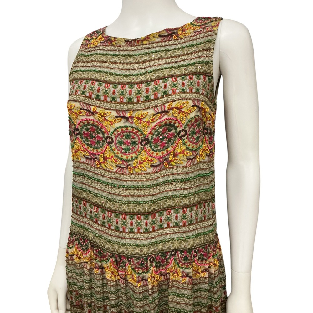 Hemant & Nandita Silk Beaded Drop Waist Mini Dress sz 2 Embroidery Anthropologie - Picture 2 of 16